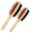 thumbnail image 2 of Double Sided Pet Comb for Dogs and Cats, Wood Handle, Steel Needle, Soft Brush, Hair Removal, 2 of 5