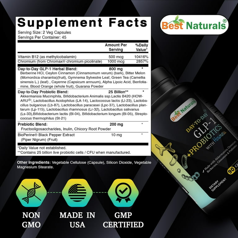 best glp 1 subscription 3 pack) Best Naturals Day-to-Day GLP-1 + Probiotics Supplements 90 Veg  Capsules - Made with Akkermansia, Chromium, Berberine, Cinnamon &  Prebiotics