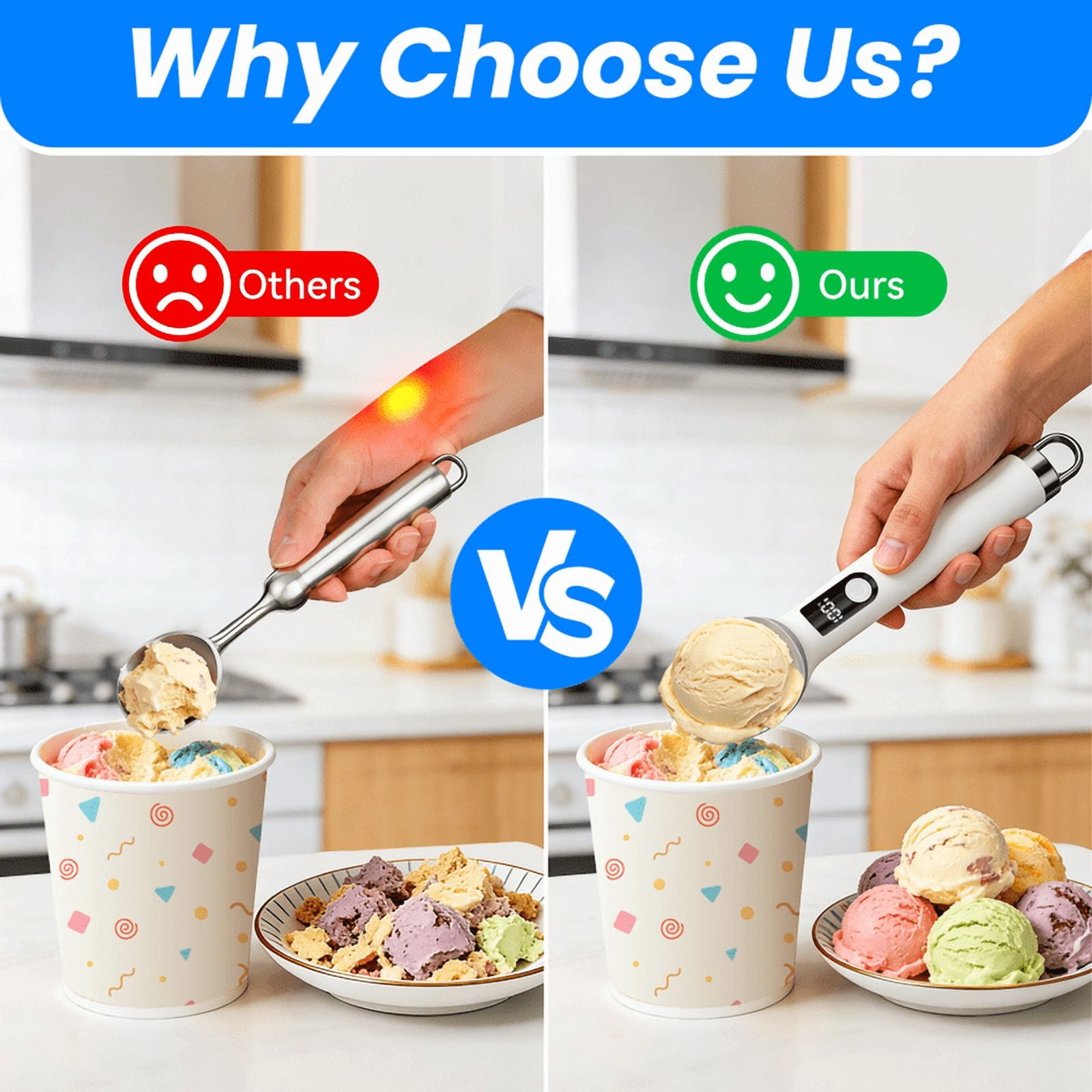 Netraty 7 inch Heated Ice Cream Scoop Rechargeable, Electric Warming Ice Cream Scooper with LED Display, Heats to 158°F for Hard Ice Cream, Easy for Seniors & Kids