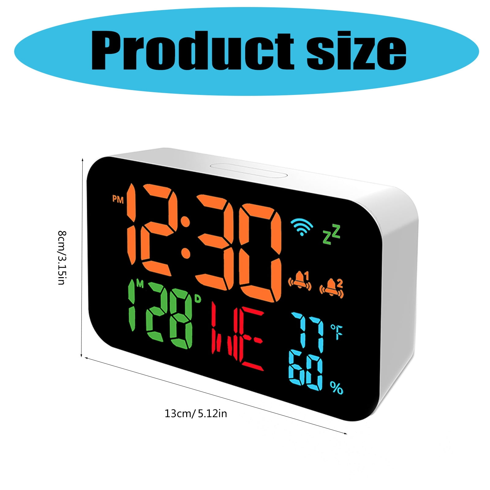 Intelligent LED Digital Alarm Clock Calendar WiFi Temperature Sensing Humidity Monitor Auto Calibration USB Operated
