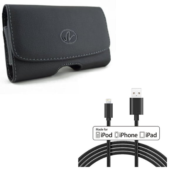 Case Belt Clip w MFi USB Cable for iPhone XS/X - Leather Holster Cover Loops Pouch, 10ft Certified Charger Cord Power Wire for iPhone XS/X
