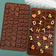 Grofry 2Pcs Digital Letter Silicone Mold Chocolate Candy Kitchen Mould DIY Baking Tools