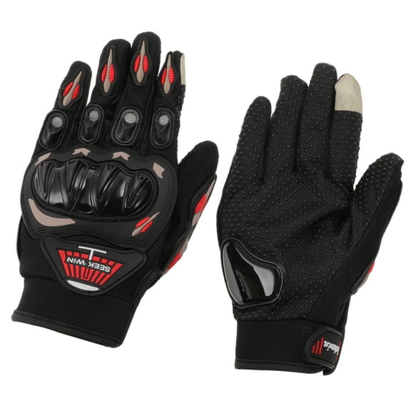 Unique Bargains M Motorcycle Glove Breathable Full Finger Gloves Nylon Outdoor Gloves Black Red 1Pair