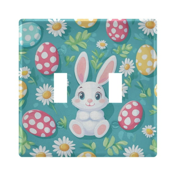 Yayeee Toggle Light Switch Wall Plate 2-Gang 4.56"x4.48" Decorative Outlet Cover, Cartoon Easter Bunny