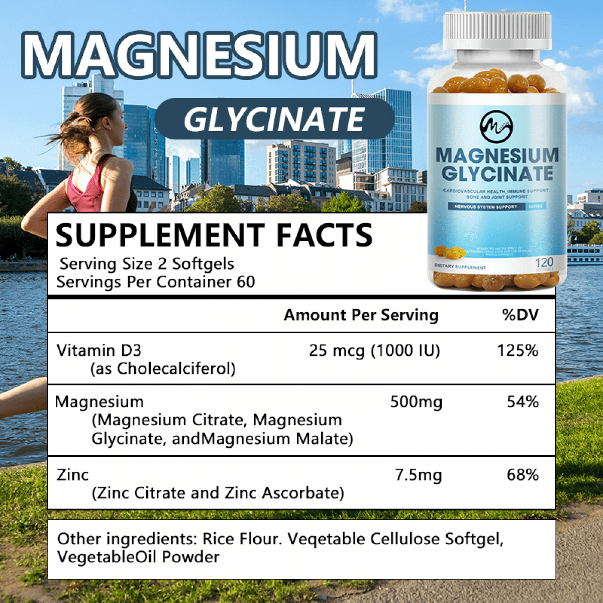 (2 Pack)Magnesium Glycinate Capsules 500mg - Support Bone Immunity, Heart Health & Help Natural Sleep-120 Capsules