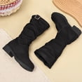 thumbnail image 6 of Kids Girls Buckle Decor Knee High Boots, Ruched Long Shaft Non Slip Low Heel Footwear, Stylish Casual Boots for Fall Winter 12.5 Little Kids, 6 of 7
