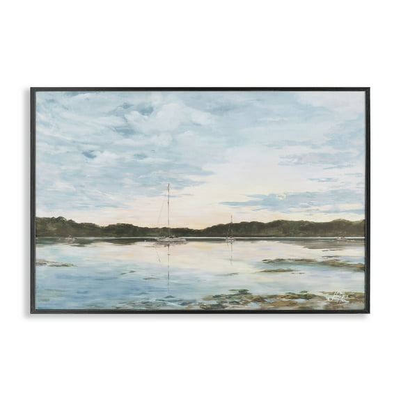 Stupell Industries Quiet Day on Lake Landscape Painting Black Framed Art Print Wall Art, 18 x 12