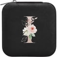 thumbnail image 2 of Travel Jewelry Box Rose Initial I PU Leather Jewelry case Small Portable Jewelry Organizer Box for Rings Earrings Necklaces Bracelets(Black) Women Gifts, 2 of 7