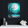 thumbnail image 4 of Creowell  Grey and Teal Floral Canvas Prints Framed Plum Blossom Tree Oil Painting Printed on Canvas Gallery Wrapped Full Moon Flower Pictures Living Room Paintings 16x20 in/12x16 in, 4 of 4
