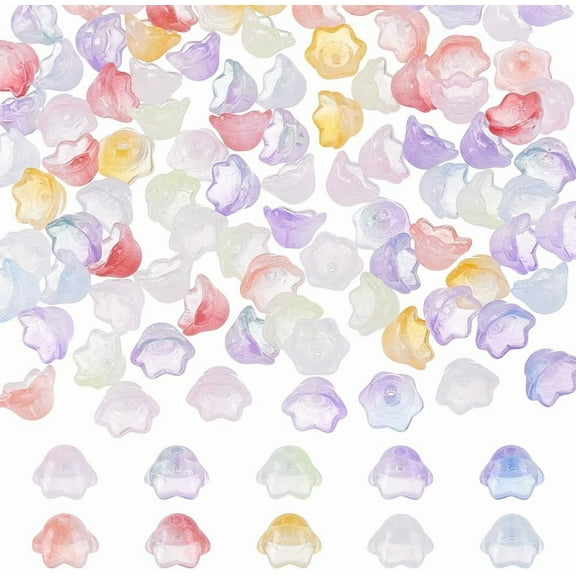 10 Color Glass Flower Bead 100pcs Colorful Trumpet Flower Bead Bellflower Spacer Beads Floral Loose Beads for DIY Craft Earring Bracelets Necklace Jewelry Making Accessory Supplies