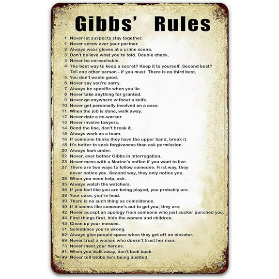 Gibbs Rules Sign Retro Poster House Rules Funny Vintage Metal Tin Signs Art Decor 12x8 Inch