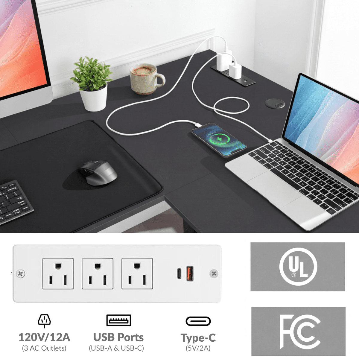 Legooin 63x55 inch L-Shaped Standing Desk with Power Strip, Height Adjustable Computer Desk for Multi-Device Setup, with Headphone Hook and Cable Management, for Home Office Dorm, Black