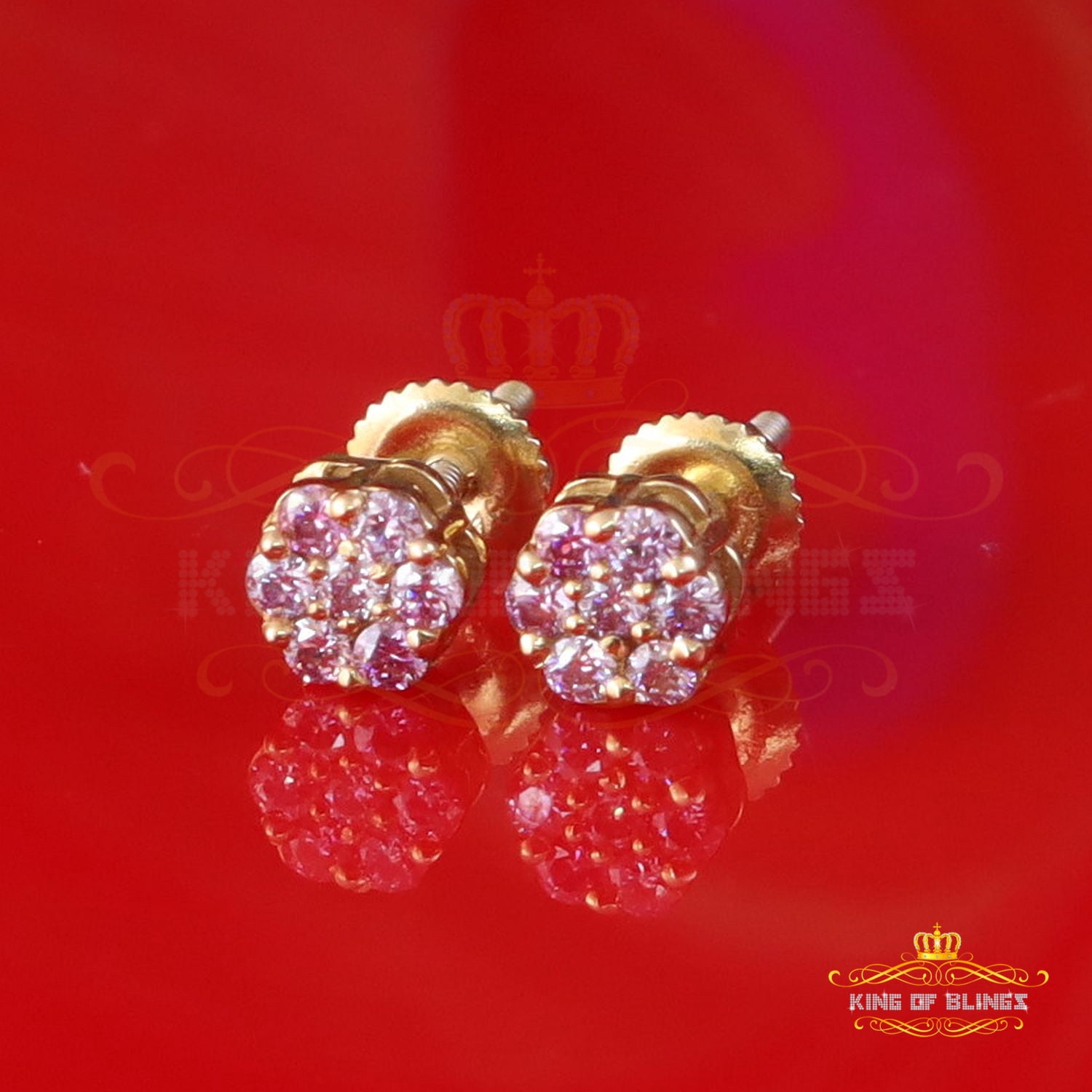 King of Bling's 925 Silver Yellow 0.25ct VVS D Pink Moissanite Floral Men's/Womens Stud Earrings