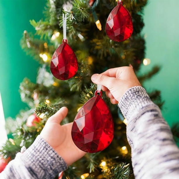 Adornos Navideños de Plástico con Piedras Preciosas Colgantes, 12 X 8 Cm | Decoraciones Navideñas Brillantes y Coloridas En Rojo, Dorado, Blanco, Morado y Azul | Decoración para Fiestas de San Valent