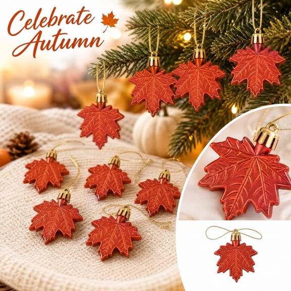 MInHoues 12Pcs Fall Maple Leaf Hanging Ornaments, Holiday Tree Hanging Decor, For Thanksgiving Halloween Christmas Tree Wreath Mantel Indoor Home Party Holiday Decoration
