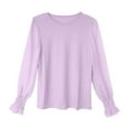 thumbnail image 3 of JTSRKL Girls Long Sleeve Shirt with Ruffle Cuffs Polka Swiss Dots Trendy Solid Color Kids Girls Pullover Shirts Cute Crewneck Girls Top Purple 5-6 Years, 3 of 3