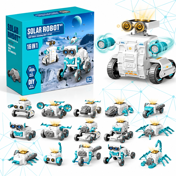 Sunrad 16-in-1 Solar Robot STEM Building Kit, 190 Pcs DIY Educational Science Toy, Sun Powered Robotics Kit, No Batteries Needed, Gift for Kids Boys Girls Ages 8