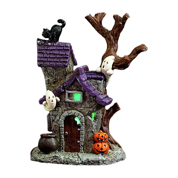 Yttmshdga Halloween Village 7 Inch Luminous Scary House Figurines Resin Colorful Halloween Village Houses For Home Parties Table Decorations