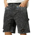 thumbnail image 4 of Dolkfu Ripped Mens Shorts Rhinestone Denim Jean Shorts Distressed Zipper Men's 5 Inch Inseam Shorts 30, 4 of 9