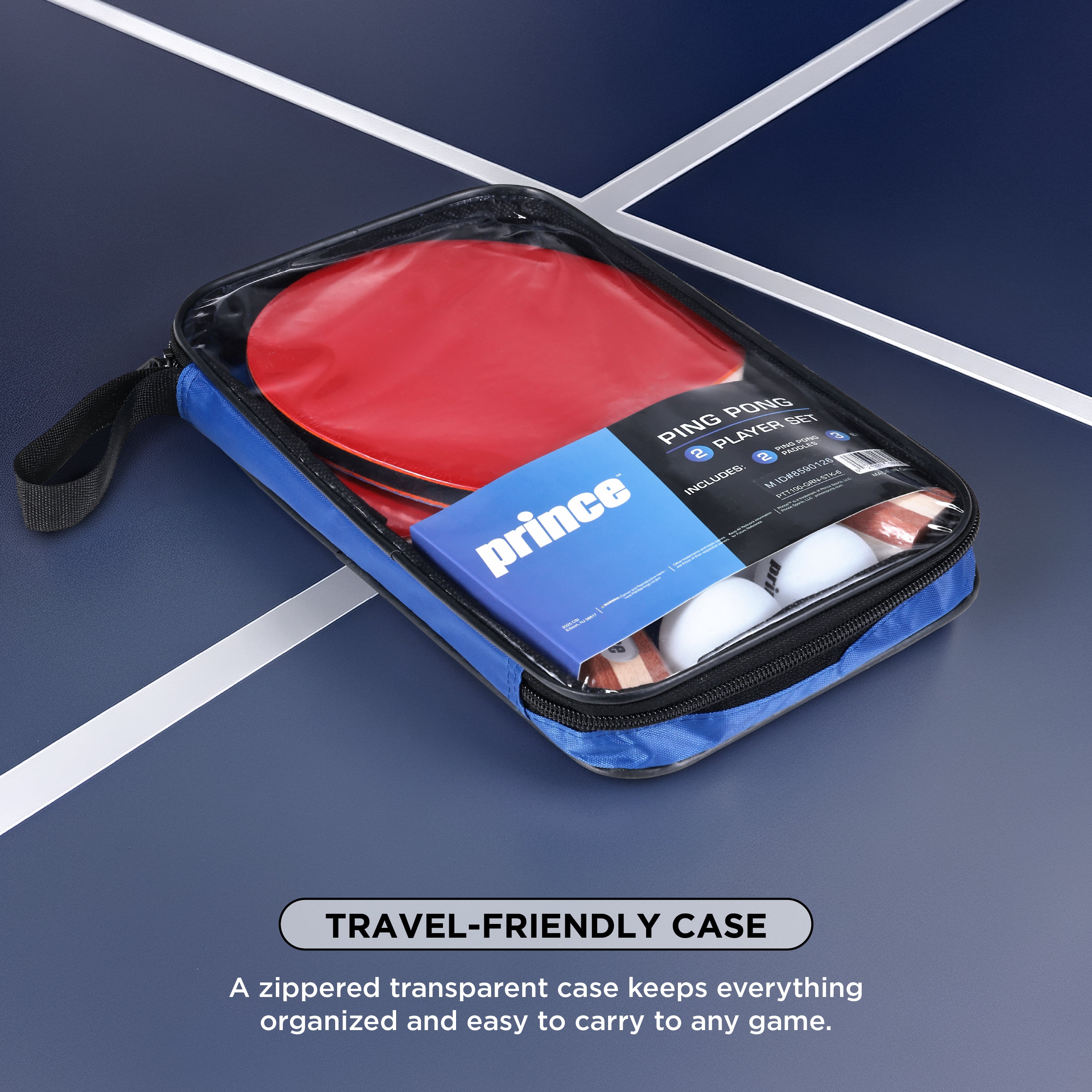 Prince Ping Pong 2 Player Set, Table Tennis Paddle & Ball Kit with 2 Paddles, 3 Balls, Wooden Handles, Rubber Paddle Surface & Portable Zipper Case for Practice, Family Games & Recreational Play