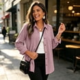 thumbnail image 4 of Womens Waffle Knit Shacket Jacket Casual Button Down Shirts Tops Long Sleeve,Loose Fit,Boyfriend Style,Collared V Neck,Fall Cardiga,Outwear with Pockets, 4 of 5