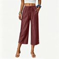 thumbnail image 6 of Women's Wide Leg Baggy Cropped Jeans with Elastic Waist Pull On Lightweight Fit Capri Pants with Pockets, 6 of 6