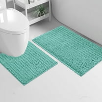 2 Piece Set Blue Soft Cozy Plush Chenille Bath Mat Bathroom Rug