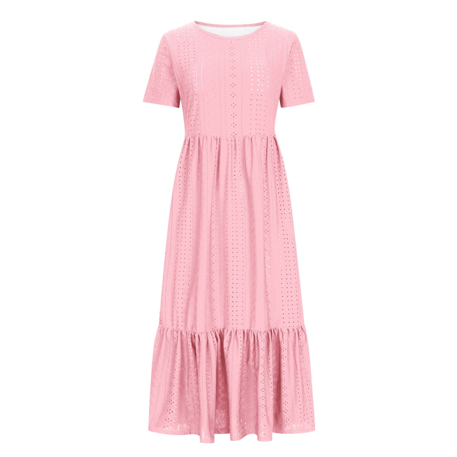 Sentmoon Plus Size Mini Dress Regular Fit Active Summer 2026 Solid Color Women's Dresses Short Sleeve Crew Neck Workout Breathable Cute Spring Dresses for Concert and Rave Pink S