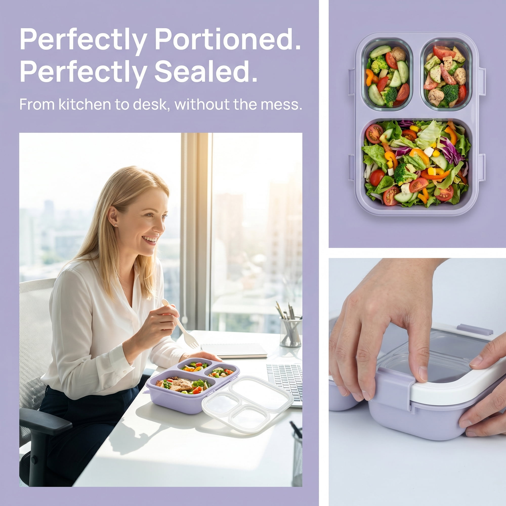 Unique Bargains Clear Lid Leak Resistant Meal Lunch Bento Box for Work Purple-1