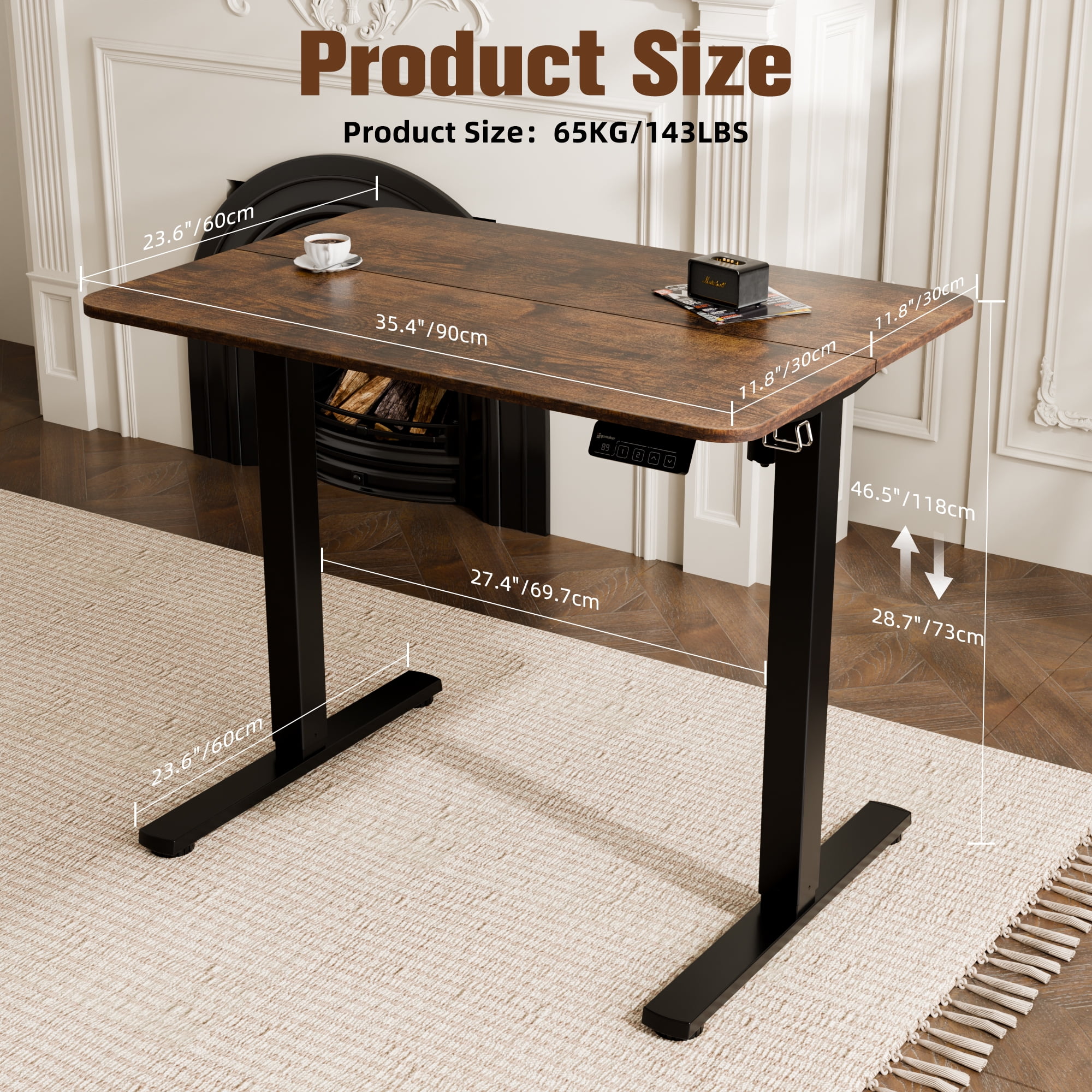 Ergomaker Electric Standing Desk，35" x 23.6" Height Adjustable Desk with Memory Preset for Adult,Brown
