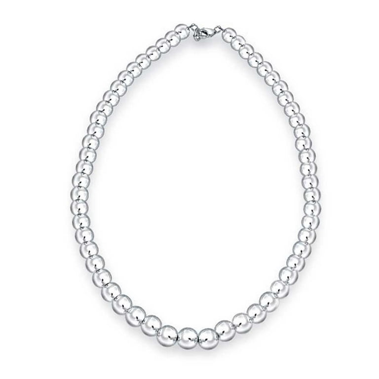 6 mm. Sterling Silver Bead Necklace 16 in.