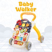 YOLAY 2-in-1 Premium Baby Walker and Activity center for (Girls/Boys) Sit to Stand Learning Walker with Interactive Music Panel for Infants & Toddlers (Yellow)
