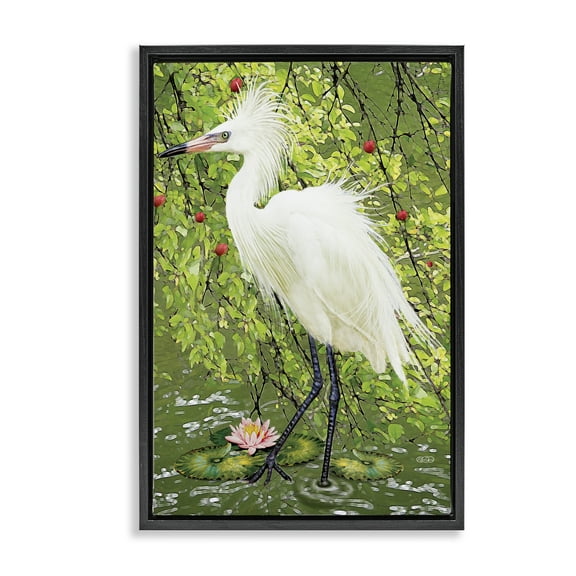 Stupell Industries Sophisticated Heron in Pond Shore Animals Painting Black Floater Framed Canvas Art Print Wall Art, 17 x 25