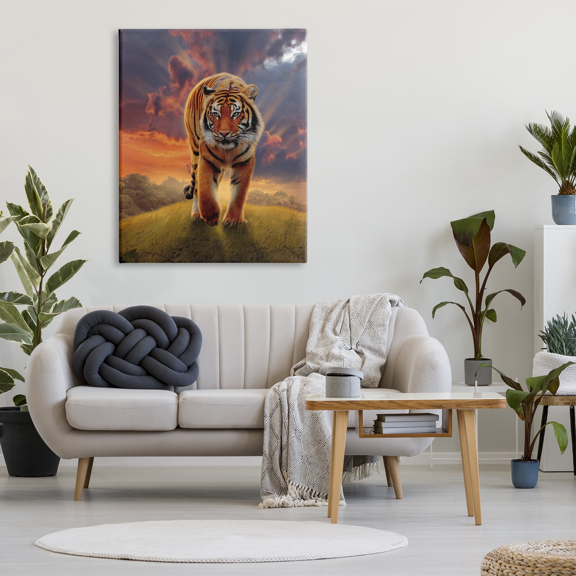 Stupell Industries Rising Tiger Sunset Animals & Insects Painting Gallery Wrapped Canvas Art Print Wall Art, 36 x 48