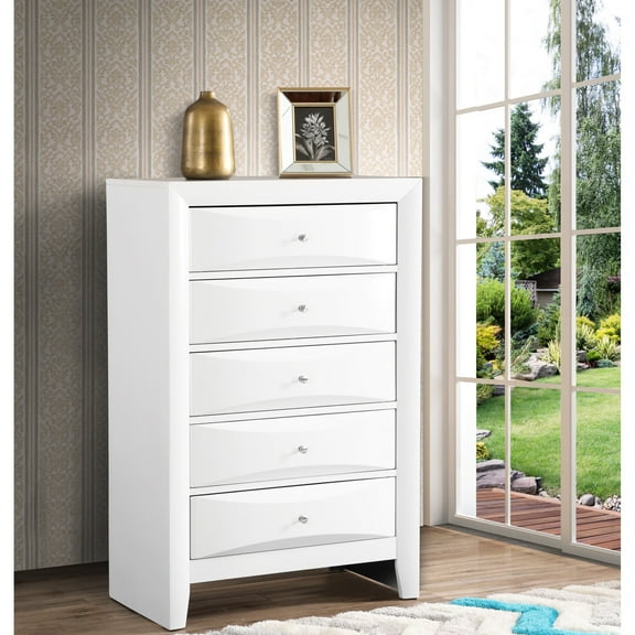Fully Assembled White Chest Cabinet: Real Wood Veneer & Strong Base Bedroom Chest: Metal Guide Drawers Style