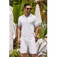 thumbnail image 3 of COOFANDY Men's 2 Pieces Linen Set Henley Shirt Short Sleeve and Shorts Summer Beach Yoga Matching Outfits, 3 of 7