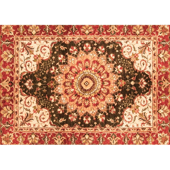 Ahgly Company Indoor Rectangle Geometric Orange Traditional Area Rugs, 2' x 5'