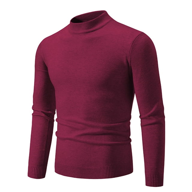 Rbaofujie Chandail pour Hommes Tricot pour Hommes Col Roulé Simulé Vintage Col Rond Couleur Unie Chandail Élastique Molletonné Tendance Chandail Bordeaux Chandail Ras du Cou pour Hommes