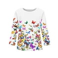 thumbnail image 5 of Abcomgle Girls Long Sleeve Shirts 7-8 Casual Butterfly Graphic Crewneck Shirts for Kids Girls Fall Basic Top for Girls Cute Girls Blouses 7-8 Years,White, 5 of 6