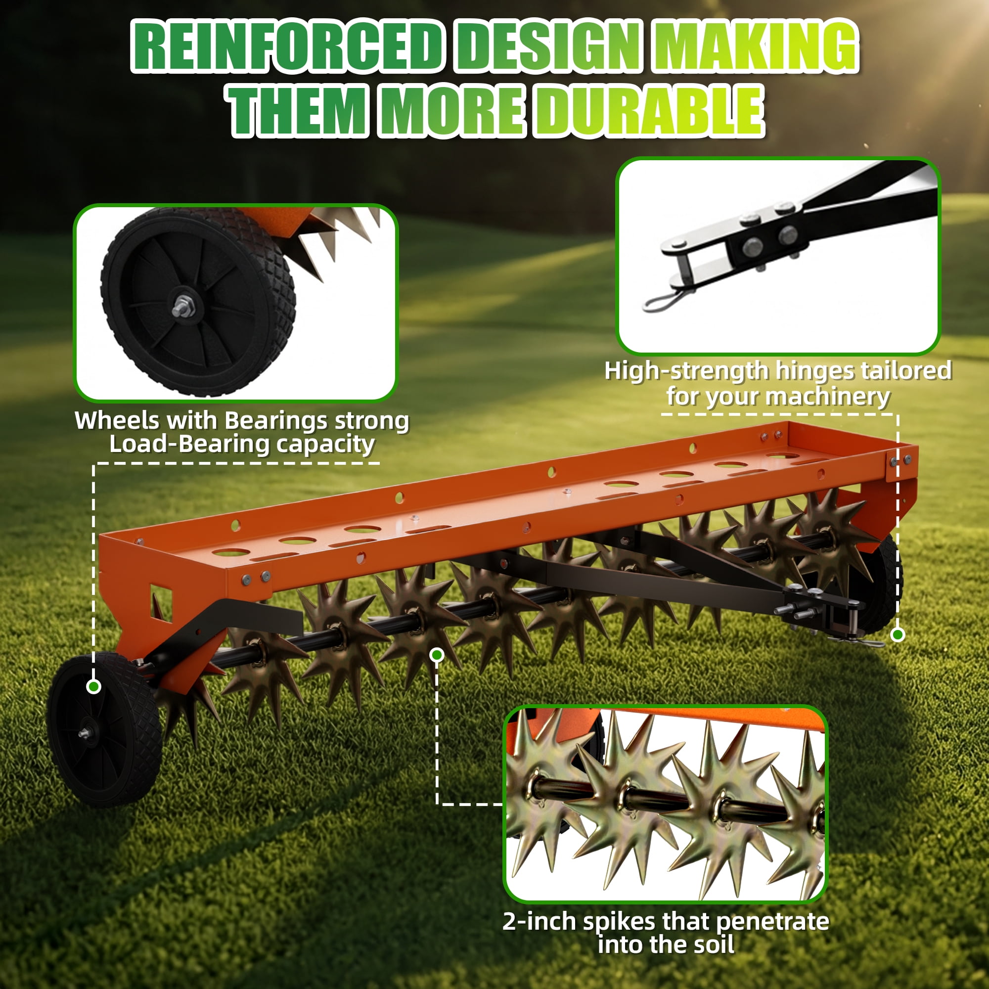 40" Spike Aerator Tow Behind Lawn Aerator Tow Behind w/Universal Hich for Garden,Orange