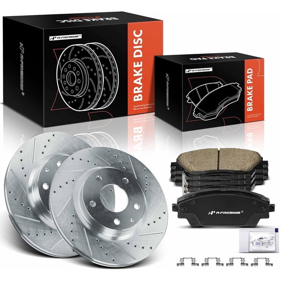 A-Premium 11.61 in (295 mm) Front Drilled and Slotted Disc Brake Rotors   Ceramic Pads Kit Compatible with Select Mazda Models - 3 2014-2018, CX-3 CX3 2016-2022, 6-PC Set