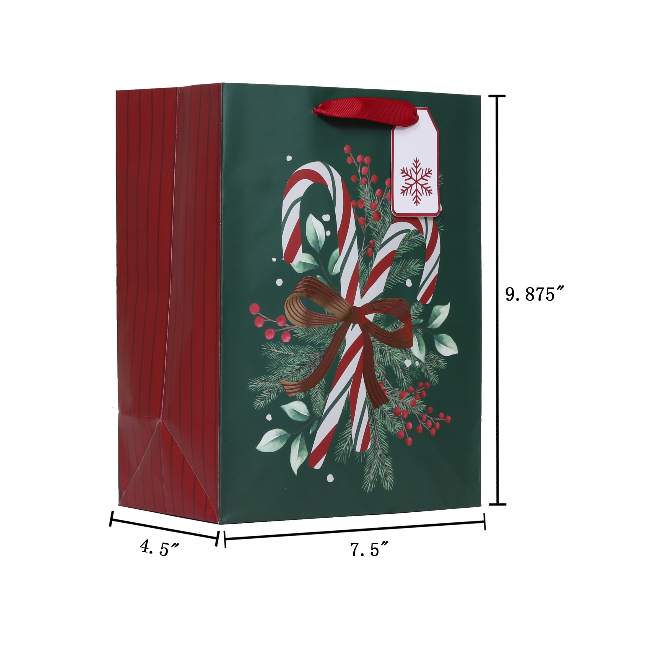Holiday Time Green and Red Christmas Paper Gift Bag, Medium, HOLIDAY TIME PL CANDYCANE GIFT BAG
