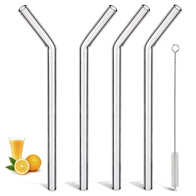 Pajitas de cristal LIFEHIM resistentes a roturas, 25 cm, transparentes, 4 unidades