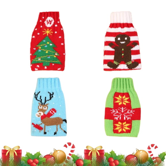 MERRYHAPY 4-Pack Holiday Bottle Covers Assorted Colors Christmas Party Decorations for Wine and Beer Bottles