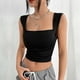 thumbnail image 5 of Top corto sin mangas para mujer, camiseta sin mangas fruncida, elegante, informal, a la moda, para oficina, trabajo y citas, 5 of 7