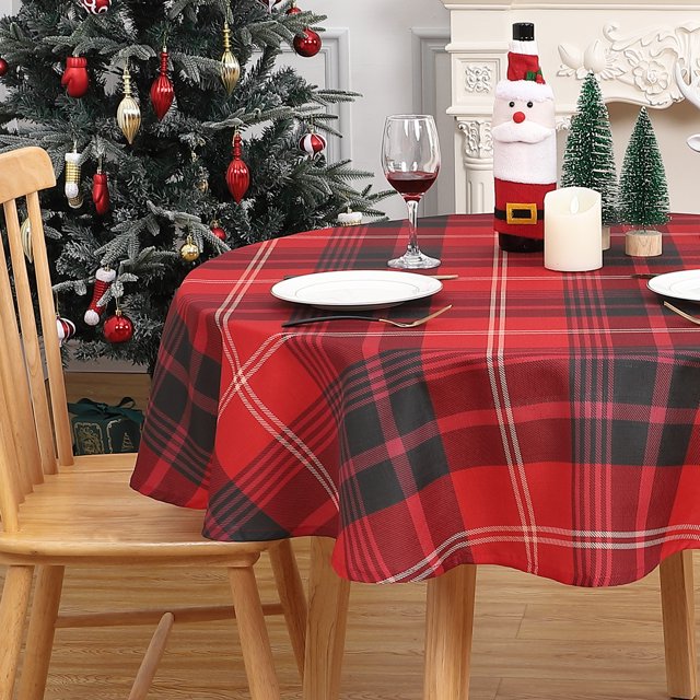 Sakiyrr Christmas Tablecloth Round, Red and Black Buffalo Plaid Table