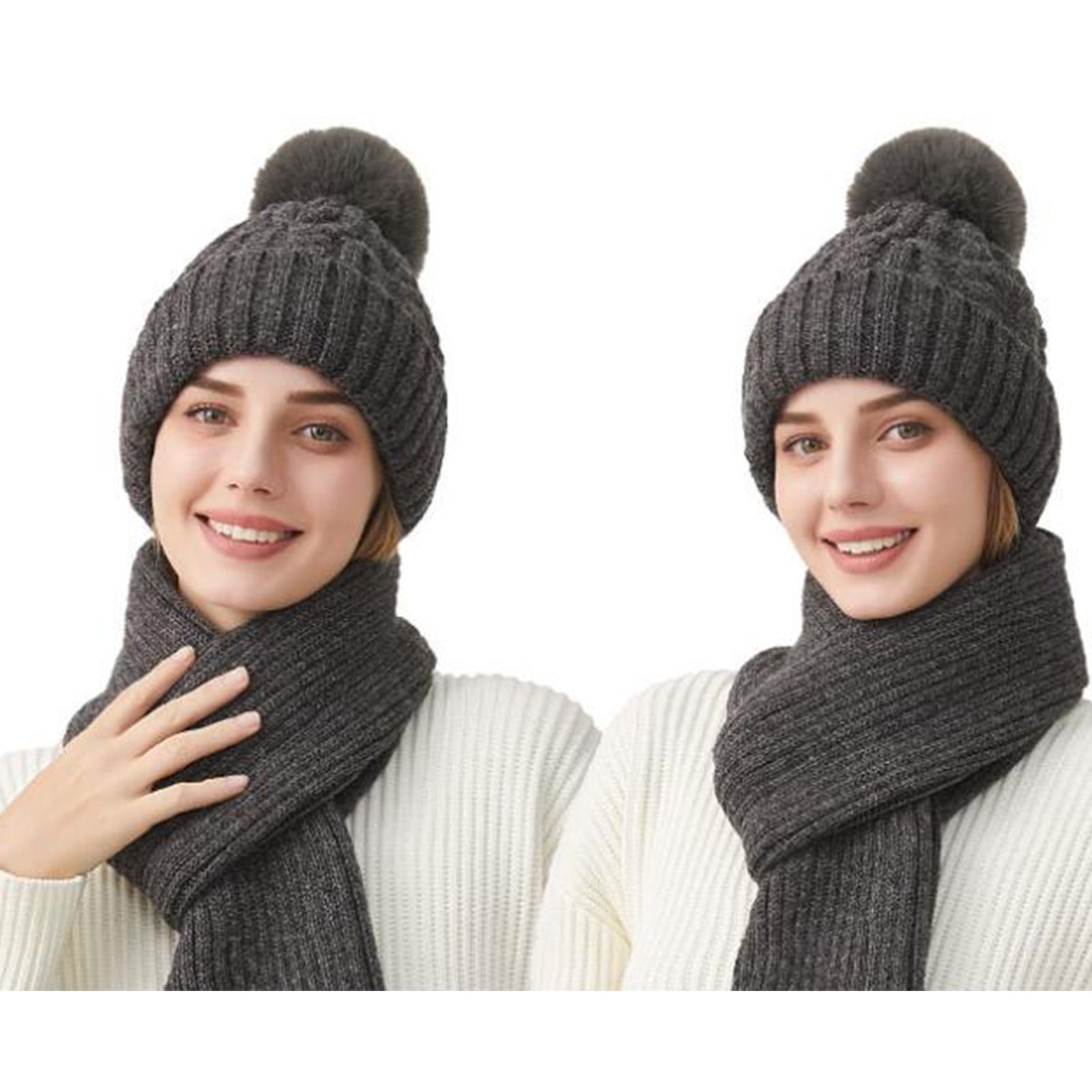 Cadancy Knit Hats for Women with Scarf 2 Piece Set Winter Comfort Warm Pompom Baenies Hat Cute Trendy Outdoor Cold Weather Snow Caps
