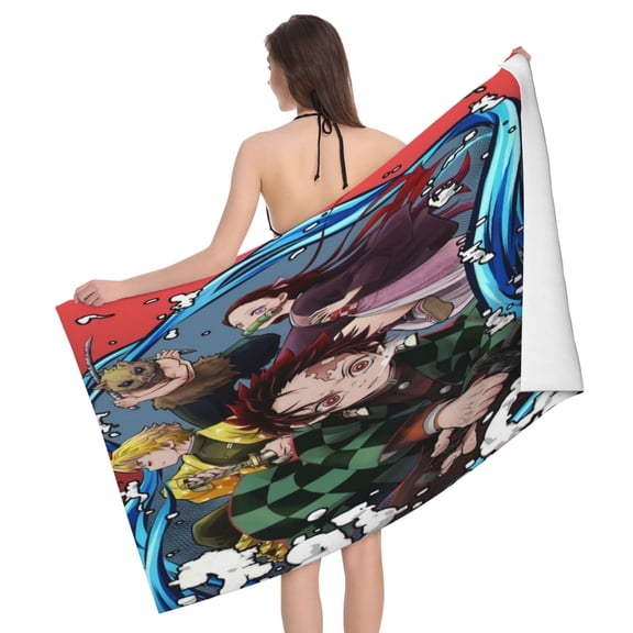 Demon Slayer Kimetsu No Yaiba Bath Towel Washcloths Beach Towel Quick Dry Towel Microfiber Absorbent Bath Towel 32x52 In