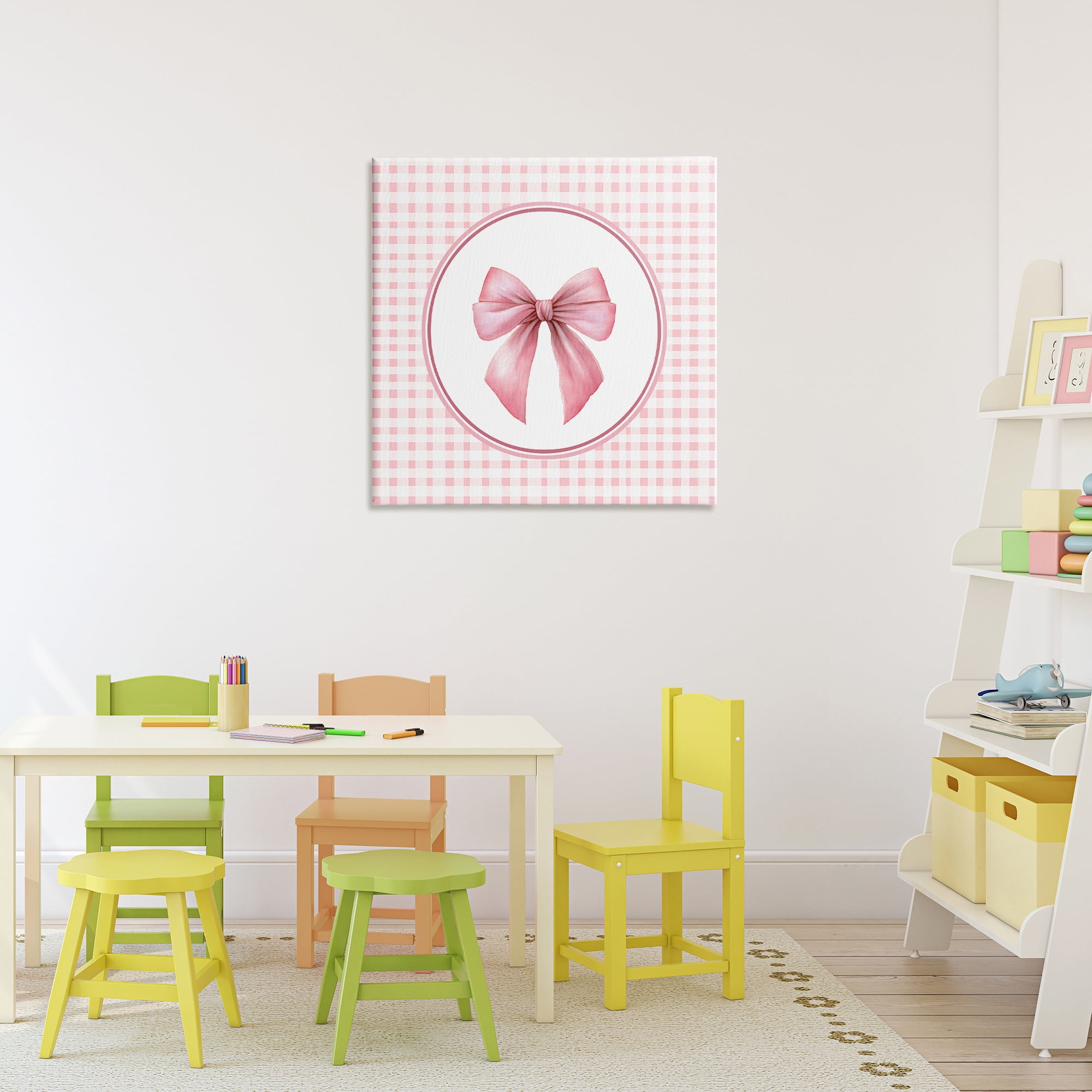 Stupell Industries Pink Bow with Circular Gingham Canvas Wall Art, design by Christine Simpson Art