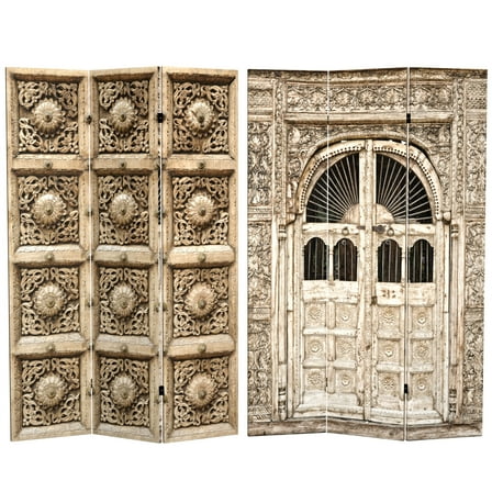 Oriental Furniture 6 ft. Tall Stone Doorway Canvas Room Divider - 3 Panel